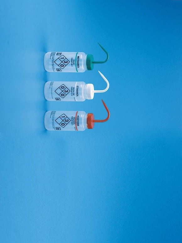 Wash Bottles Safety Labelled, Self Venting, Wide M