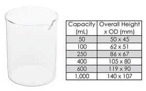 Beaker, Quartz, 50mL Low Form