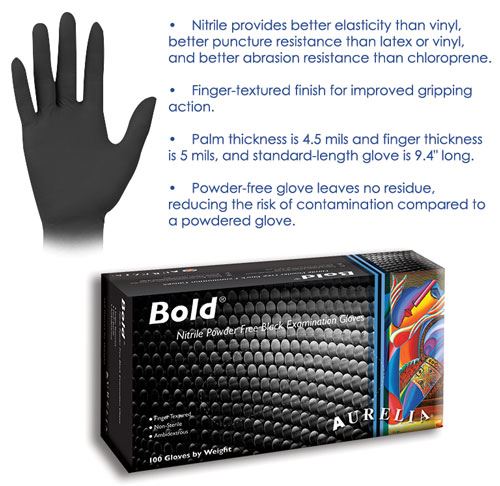 Nitrile Gloves, Black, Medium,