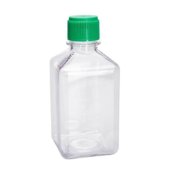 Media Bottle, 500mL, PETG, Square, Sterile, Flat S